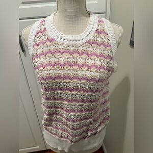 LOFT White and Pink Patterned Knit Top